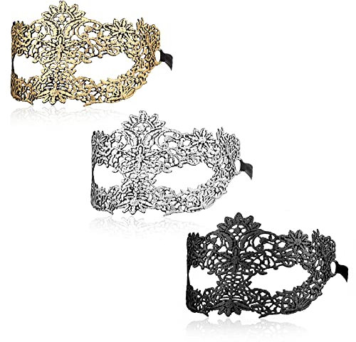 WLLHYF Adult Masquerade Mask Mysterious Fun Lace Masks for Couples Women Men Lace Headpiece Disguise for Costumes Party Ball Prom Cosplay Photo Shoot (hot gold/black/hot silver)