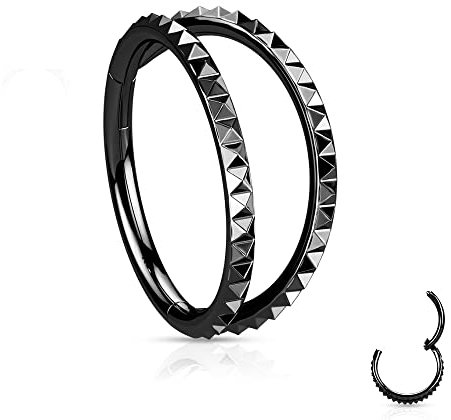 Treuheld® Segmentring-Clicker Piercing mit 2 Ringen und Muster [02.] schwarz