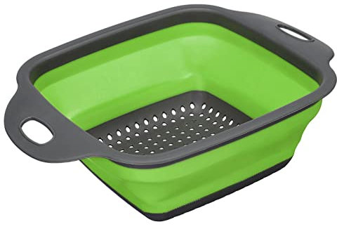 sourcing map Colador plegable, colador plegable cuadrado de silicona con asa, ahorro de espacio, adecuado para pasta, verduras, frutas, verde, pequeño