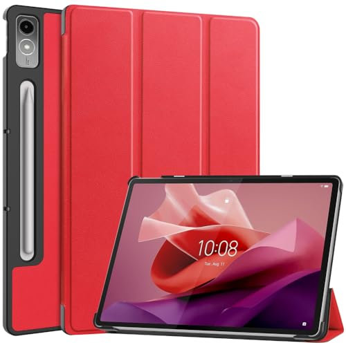 Kepuch Custer Coque pour Lenovo Tab P12 12.7,PU-Cuir Étui Housse - Rouge