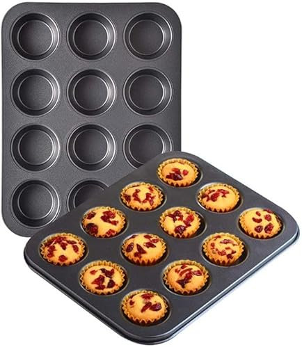 12 Cupcake Tray Non Stick Deep Trays Large Muffins Baking Tin Cupcakes Mould Cup Shallow Home Baking Cake Pan For Egg Tarts Mince Pies Appetisers Cakes And Small Puddings Carbon Steel (1 Pc)