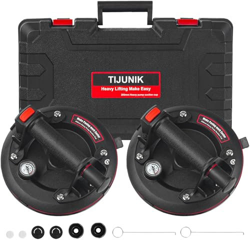 Glassauger 8 Saugheber Vakuum Saugnapf 662 lbs Tragkraft Leistungsstarke Industrielle Saugnapf mit Manometer Zum Anheben Von Großen Glasfliesen, Granit, Inklusive Tragetasche (2 Stück)
