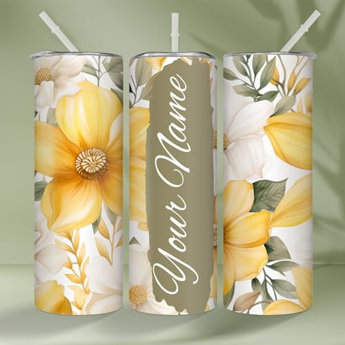 Bicchiere Floreale Con Nome Personalizzato Da 20 Once, Tazza in Acciaio Inossidabile Con Il Tuo Nome, Bicchiere Personalizzato Con Coperchio E Cannuccia, Tazza per La Festa Della Mamma Con Nome