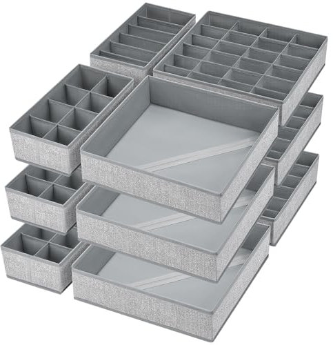 DIMJ 12 Stück Schrank Organizer Schubladen Organizer, Faltbare Aufbewahrungsbox Stoff, Schubladeneinsätze für Kleiderschränke, Kleiderschrank Organizer für Kleidung, Grau Meliert