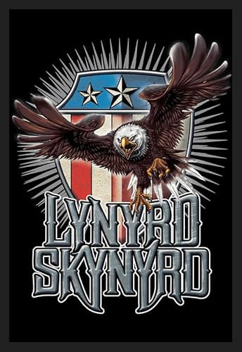 BUY ART FOR LESS Offiziell lizenziertes Lynyrd Skynyrd Adler und Flagge, gerahmtes Musikkunst-Poster, stabiler Holzrahmen mit Plexiglas, fertig zum Aufhängen, 61 x 91 cm