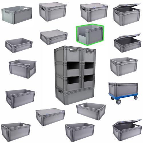 Hesselink Eurobox 40x30x27 cm, mit Entnahmeöffnung, stapelbar, 25,6 Liter, grau, lebensmittelecht, Eurobehälter kombinierbar mit Deckel