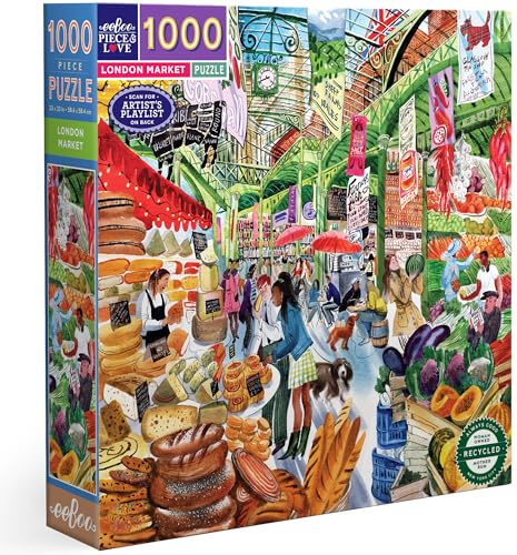 eeBoo Piece & Love: London Market - 1000 Piece Puzzle - Adult Square Jigsaw, 23x23, Includes Image Reference Insert, Glossy Pieces