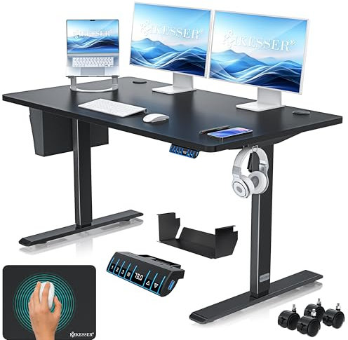 KESSER® Höhenverstellbarer Schreibtisch elektrisch 140cm x 70cm | Ergonomisch Steh-Sitz Schreibtisch | 3-Funktions-Memory Steuerung | Inkl. 360° Rollen & USB-Ladeanschluss Computertisch für Homeoffice
