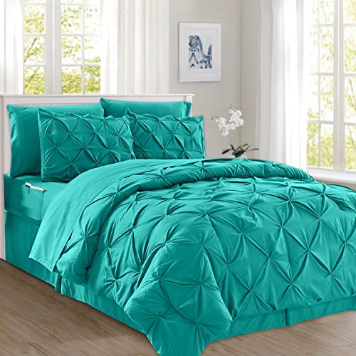 Elegant Comfort 8-teiliges Bettwäsche-Set mit Quetschfalten, Komplettbett in einer Tasche, inklusive 4-teiligem Smart-Bettlaken-Set, Bettrock, Bettdecke, passenden Kissenbezügen und Kissenbezügen,