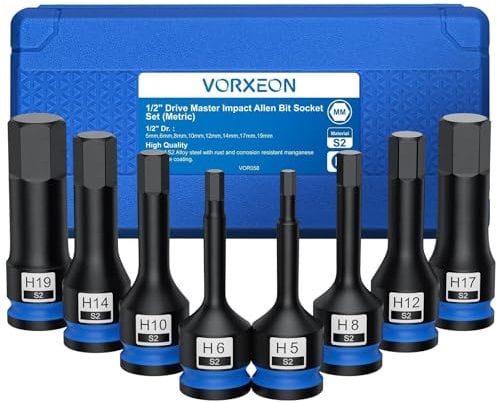 VORXEON 8PCS 1/2 Drive Sechskant Steckschlüssel Satz 5mm 6mm 8mm 10mm 12mm 14mm 17mm 19mm S2 Mit Aufbewahrungsbox