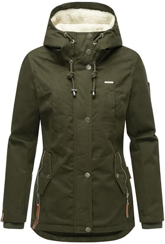 MARIKOO Damen warme Winterjacke mit kuscheliger Kapuze Bikoo Olive Gr. S