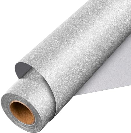 Aoder Glitter Heat Transfer Vinyl, Silver Glitter HTV Iron on Transfers 12 x 10ft for T Shirts Glitter Iron on Vinyl for All