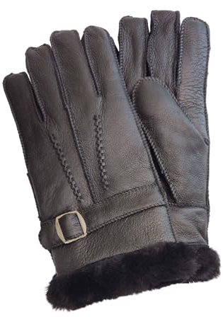 Infinity Leather Mens Black Luxury Sheepskin Leather Gloves With Buckle