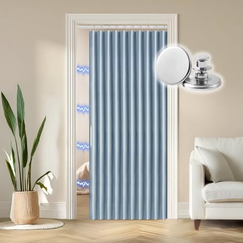 RINHARTEX Magnetischer Türvorhang im Akkordeon-Stil, für Schrank, Plissee, Falttür, Akkordeon-Tür, Innenraum, Raumteiler, Schlafzimmer, Badezimmer, Wohnzimmer (42 x 78 cm, Himmelblau)