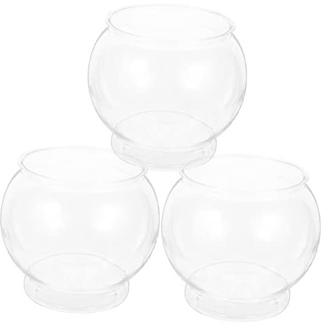 FONDOTIN 3PCS Plastic Fish Tank Globe Desktop Round Aquarium Shatterproof Small Fish Bowl Unbreakable Office Desk Tank Multi-purpose Vase for Flowers Candy Holder L