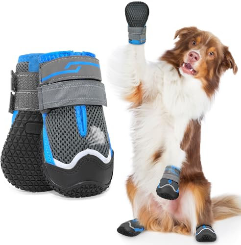 Weesiber Hundeschuhe Pfotenschutz, 2 Stück rutschfeste Hundestiefel mit Reflektierenden Riemen und Verschleißfester Gummisohle, Pfotenschutz für Kleine, Mittlere und Große Hunde (Grau-1, Größe 5)