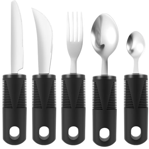 5 Stück Parkinson Besteck Einstellbarem Winkel Ergonomisch Ultra Sicher Zuverlässig Adaptive Utensilien für ältere Menschen Adaptive Utensilien für Handzittern für Behinderte Menschen