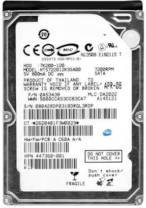 SIMPLETEK - Hard Disk interno 2.5 da 120GB | SATA 1.5 Gbps,7200 RPM | Adatto per notebook e dispositivi portatili (HTS722012K9SA00) (Ricondizionato)