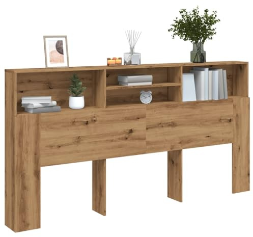 Myheimly Bett Kopfteil mit Ablagen Wand Kopfteil Bücherregal Betthaupt Bettkopfteil Schlafzimmer Eiche handwerklich, 200 x 19 x 103.5 cm