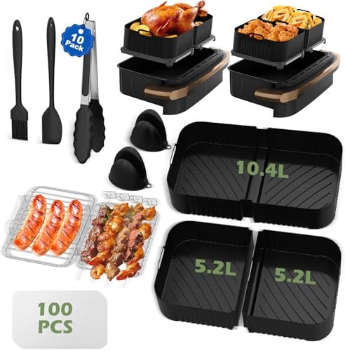 Emooncn 11pcs Ninja Air Fryer Accessories Air Fryer Liners,Ninja Flexi Drawer 10.4l Air Fryer AF500UK, Ninja Foodi Flexdrawer Dual Air Fryer 10.4l af500uk, Silicone Air Fryer Liner for Ninja