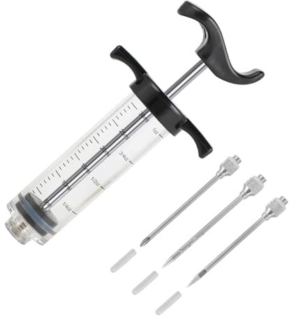 Windfromort 30 ml Fleisch Injektor - Marinadenspritze mit 304 Edelstahl Spitze - 3 Nadeln - Krapfenspritze für Marmelade, Krapfenspritze, Berliner Spritze für Marmelade, Marmeladenspritze（rot）