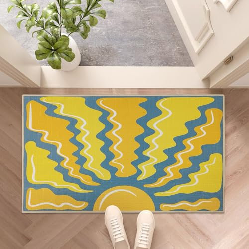 YULUOSHA Sun Door Mat Funny Cartoon Outdoor Indoor Welcome Mats Cute Front Doormat Non Slip Durable Entrance Rugs for Inside Outside Entry Porch Bathroom Mats 17 x 30 Easy to Clean