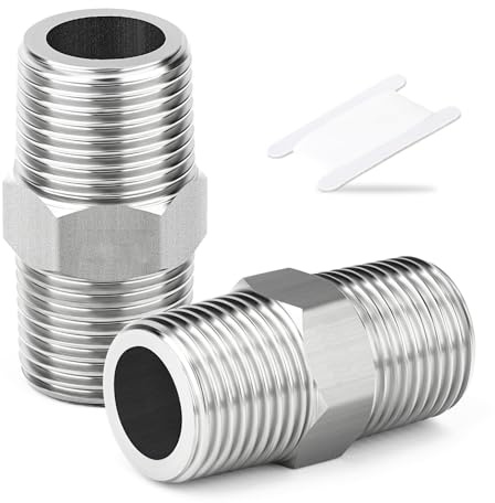 TAISHER 2 Stück 304 Edelstahl neue Hex Nippel, 1/4BSP männlich x 1/4BSP männlich, Rohr-Adapter Fitting