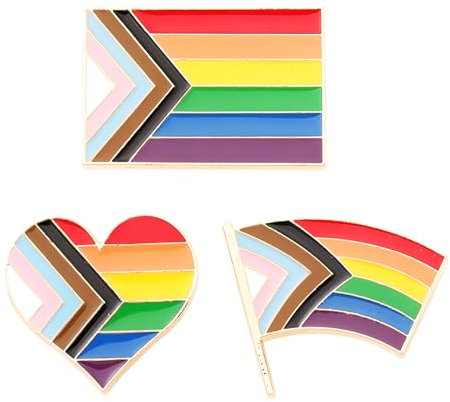 3 Pcs Progress Pride Pins – Rainbow Heart, Flag, and Banner Lapel Badges – LGBTQ+ Accessories for Backpack, Hat, Clothes – Pride Month Gift Decorations