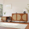 Pangshiyuan Aparador de ratán de 2 piezas – Cómoda de 3 puertas y zapatero con puertas correderas, armario de almacenamiento de madera aglomerada efecto nogal para salón, pasillo, dormitorio