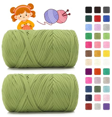 T shirt Garn zum Häkeln & Stricken- je 400g/150m, Häkelgarn Dickes Yarn für Häkeltaschen/Körbe/Teppiche, Heimdekoration/Deko (31 AI Green)