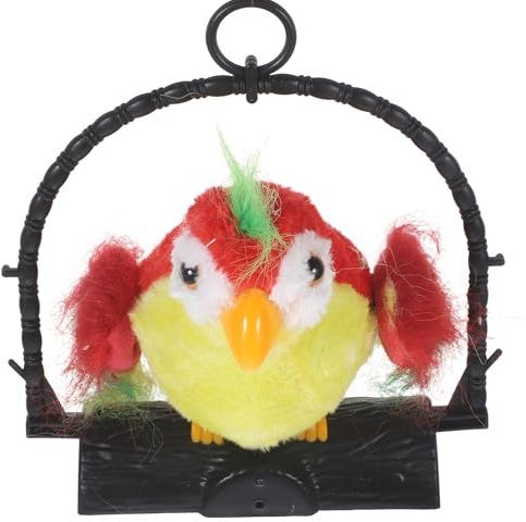 JUMPLAWN Loro Parlante Eléctrico Rojo Juguete Educativo para Grabación Interactiva sin Batería Decoración Colgante para Aprendizaje