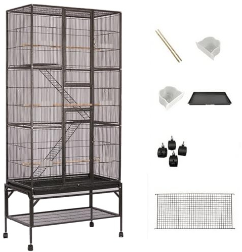 70 Zoll Vogelkäfig Vogelvoliere Groß, Käfig Kanarienvögel Außen Mit Rollständer, Vogel Zuchtkäfig Für Kanarienvogel, Papageien(Black)