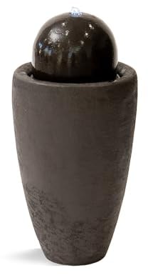 XBrand 25.98 H Black Round Stone Indoor/Outdoor Modern Sphere Water Fountain with LED Lights – Ball Bubbling Fountain Décor for Garden, Patio, or Tabletop