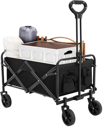 Klappbarer Bollerwagen, Strandkarren Tragbar Handwagen mit Seitentasche und GeträNkehalter, Tragkraft 80KG, Bollerwagen geeignet für SträNde, GäRten, WäSchereien, Camping