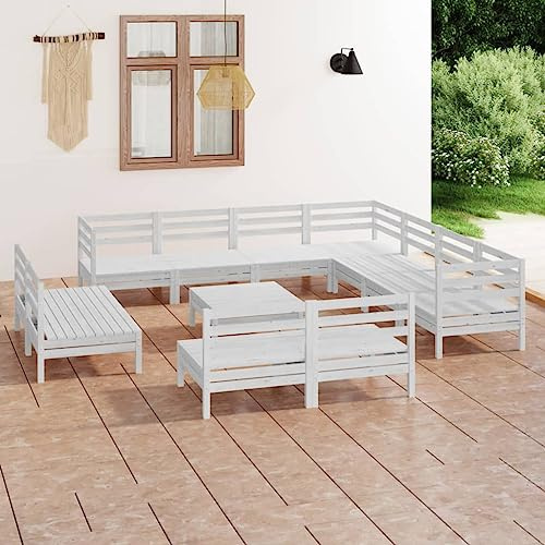 Teenpull 12-TLG. Garten-Lounge-Set, Massivholz Kiefer Weiß, Outdoor Möbel Set, Terrassen Sofa mit Tisch, Balkon Sitzgruppe, Witterungsbeständig