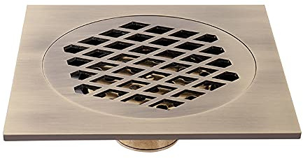Bodenablauf 15x15cm Quadratischer Bodenablauf Messing Antik/Gebürstet/Gold/Rotgold/Schwarz/Bronze/Rotbronze for Badezimmer Dusche(Bronze)