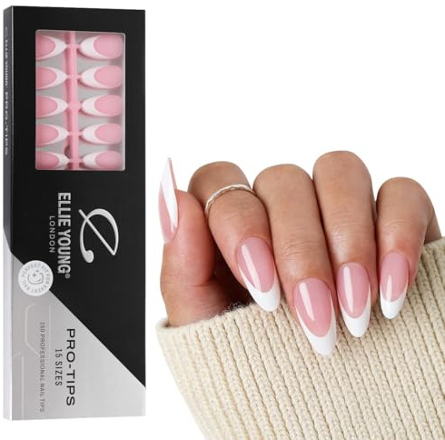 Ellie Young French Kit 150pcs French Nail Tip, Press-On Nails – 15 Sizes, Gel Acrylic Nail Extensions for DIY Nail Art & Polish (ONLY NAILS) Pink Brown Medium Almond ((ONLY NAILS) Pink Medium Almond)