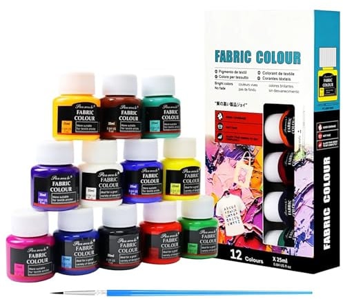 Qibivfo Pintura Textil Permanente 12×25ml – Pintura Acrílica para Tela Lavable | Colores Vivos y Alta Cobertura para Ropa, Camisetas, Zapatillas, Bolsos, Jeans y Todo Tipo de Tejidos