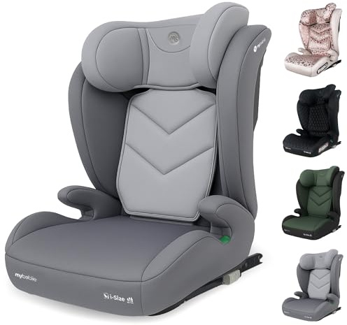 My Babiie Highback Booster Car Seat - ISOFIX, 100-150cm (Approx. 4-12 Years, Group 2/3), i-Size R129, Adjustable Child High Back Seat, Padded, 10 Position Headrest - Grey