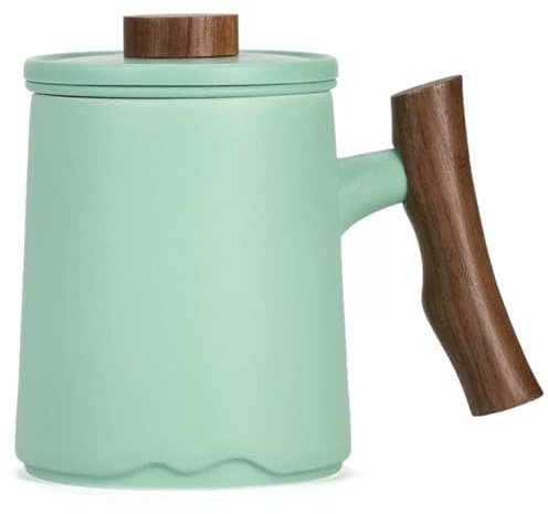 JanYoo Teetasse mit Deckel und Sieb,360ml Palisandergriff Keramik Losen Teebecher,Matte Steinzeug Glasierte Teetassen für Einweichen Tee Hellgrün