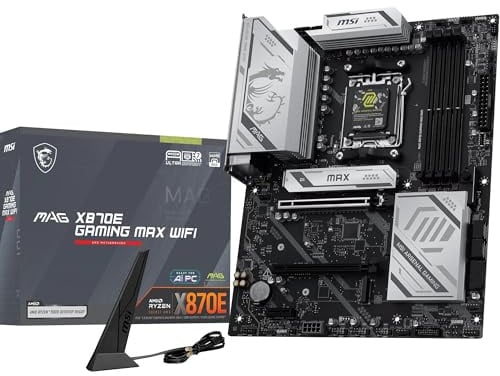MSI MAG X870E Gaming MAX WiFi Mainboard, ATX - Unterstützt AMD Ryzen 9000/8000 / 7000 Prozessoren, AM5 - DDR5 Memory Boost (bis zu 8200+ MT/s OC), PCIe 5.0 x16, M.2 Gen5, Wi-Fi 7, 5G LAN