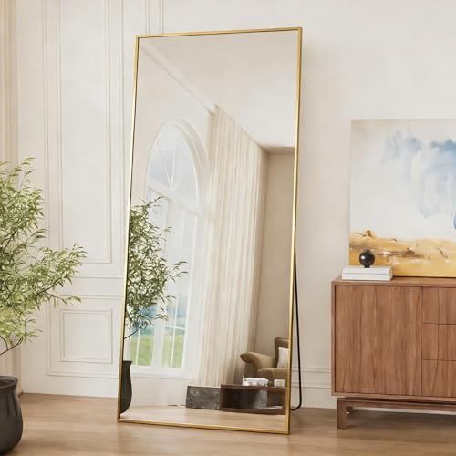 Vortisys Ganzkörperspiegel, 171 x 76 cm Rechteckiger Standspiegel (Gold) | Spiegel groß, Rahmen aus Aluminiumlegierung, Hartglas, Wandspiegel für Schlafzimmer, Wohnzimmer, Ankleidezimmer