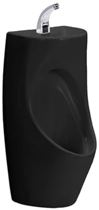 Urinoir 2-en-1 pour hommes avec lavabo intégré et robinet à détection automatique — Urinoir en céramique à chasse d'eau cascade, WC mural pour maison, garage ou sous-sol(Nero)