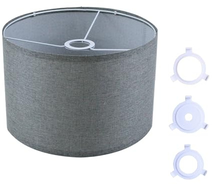 Stoff Lampenschirm, lampenschirme mit Konverter für E27, E26,E14,11mm | Ø 20cm x H 18cm Grau lampenschirm für Tischlampe Wandlampe, Naturleinen Hardcover Handgefertigt