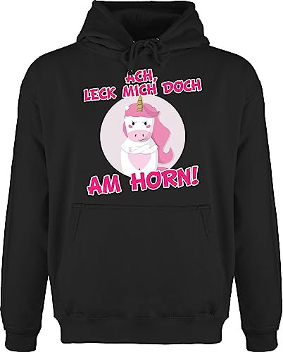 Hoodie Herren Pullover Männer - Einhorn Geschenk Unicorn - Leck mich doch am Horn - XXL - Schwarz - einhörner pulli sprüche kapuzenpullover motiv hoody spass geschenke einhorn, mann unicorns