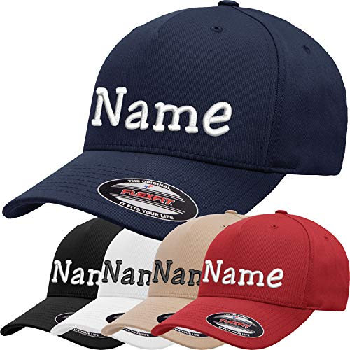 Original Flexfit® 5 Panel Cap Bestickt mit Name/Text Mütze Cappy Basecap (Black, S/M)
