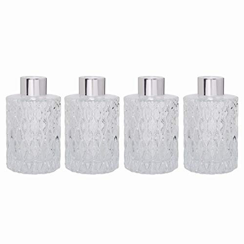 Hosley Set of 4 Mid Century Modern Glass Diffuser Bottles 4 Inch High. Ideal for Use with Essential Oils Replacement Diffusers Reed Sticks Diy Crafts O3 Silver
