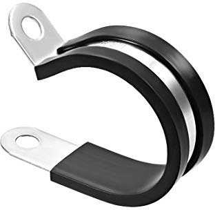sourcing map Collier de Serrage avec Insert en Caoutchouc 45mm Acier Inox Isolé Pince R Forme Métal 10Pcs