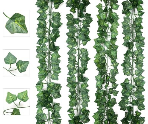 AIOR 24 Stück Efeu Künstlich Girlande Künstliche Pflanzen, 200cm Hängend Blätter Girlande Fake Efeugirlande für Garten Hochzeit Balkonp Party Wanddekoration Aesthetic Room Decor