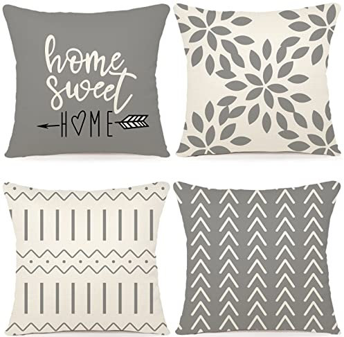 YCOLL Kissenbezug 4er Set Kissenbezüge leinen Kissenhülle Dekokissen für Sofa Gartenbett Couch Kissen 50x50cm